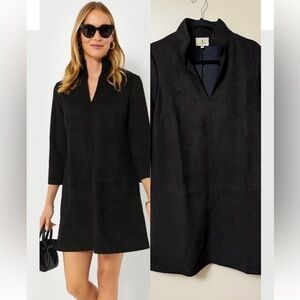 Tuckernuck Suede Black Ponte Clifton Collared V Neck Long Sleeve Mini Dress Sz L